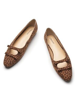 New C.Paravano Leopard Ballet Flats Bowknot Round Toe Faux Suede Size 9.5 NIB